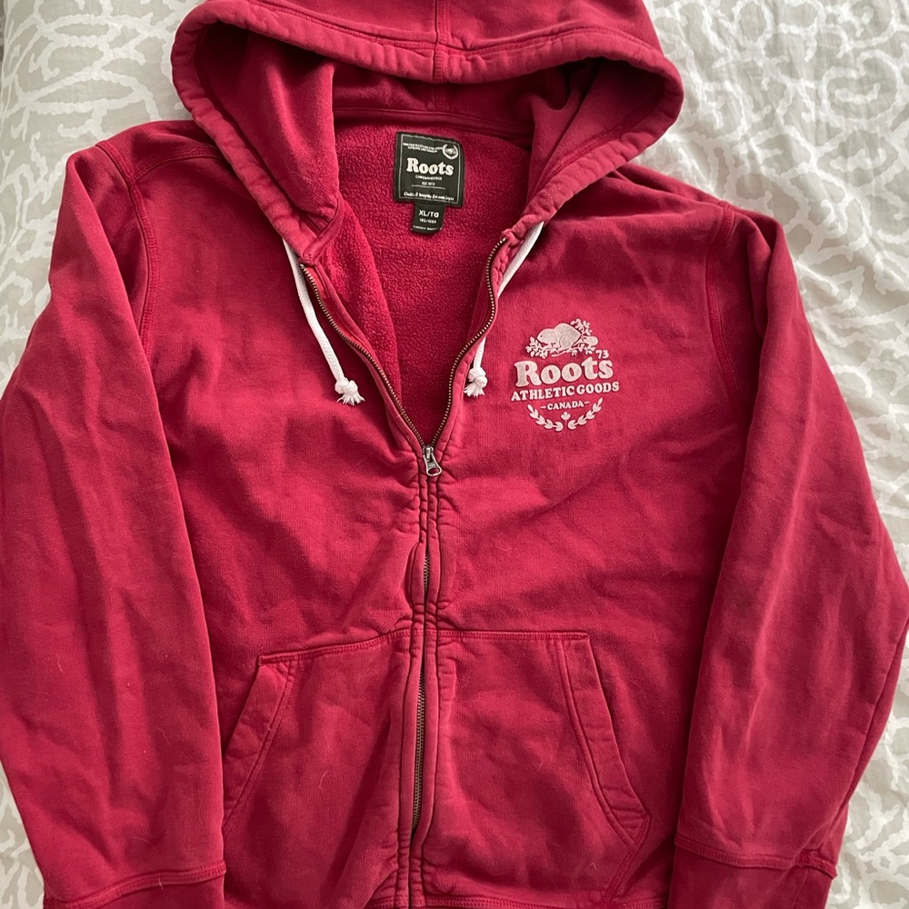 Roots Mens Red Zip-Up Hoodie